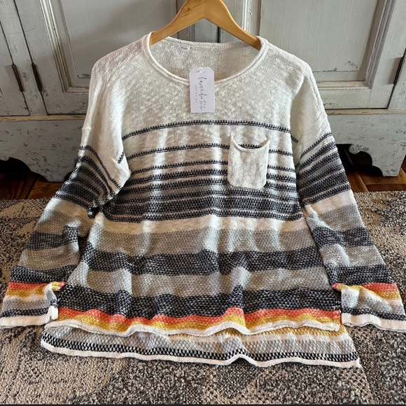 New Stripped Cotton Knit Top Pullover Lightweight Sweater Long Sleeve Shirt - Picture 5 of 10